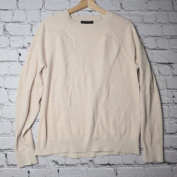 Banana Republic 100% Cotton Beige Pink Knit Crew Neck Sweater Size Large